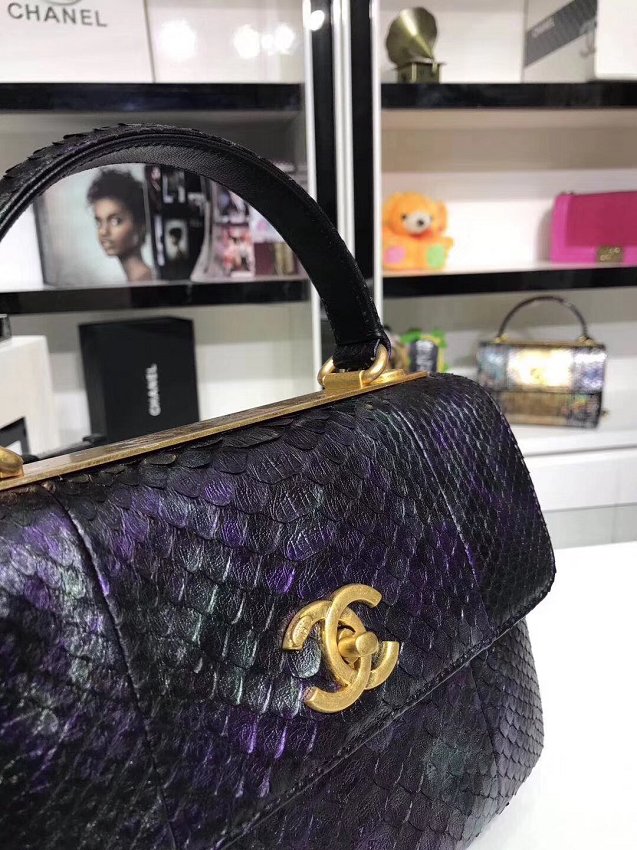 2018 CC original snakeskin top handle flap bag A92236 black&purple