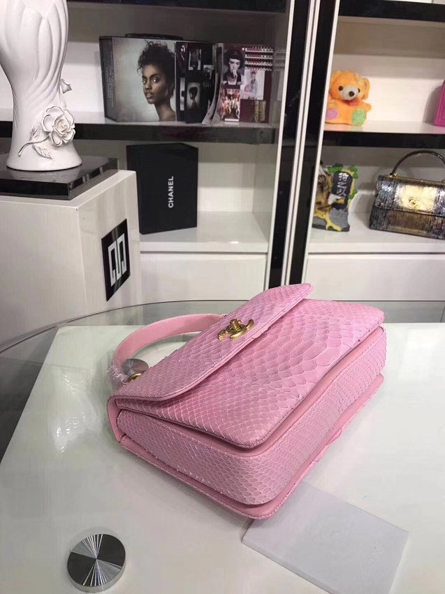2018 CC original snakeskin top handle flap bag A92236 pink