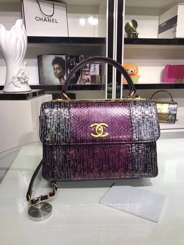 2018 CC original snakeskin top handle flap bag A92236 purple