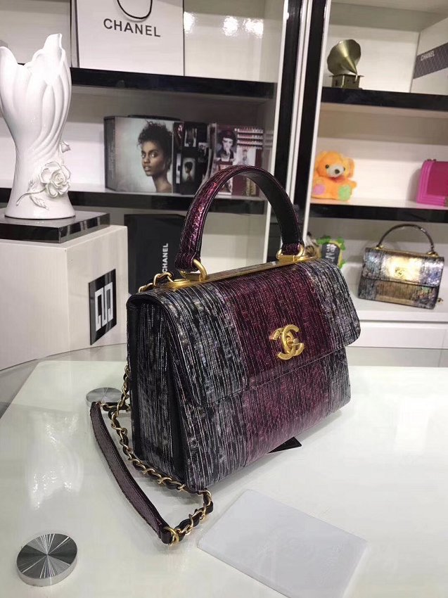 2018 CC original snakeskin top handle flap bag A92236 purple