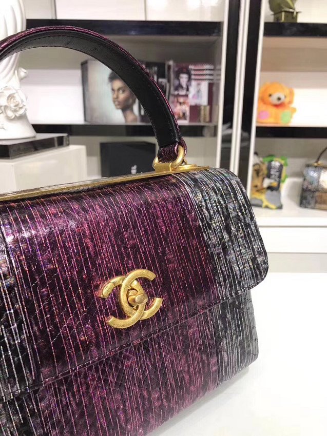 2018 CC original snakeskin top handle flap bag A92236 purple