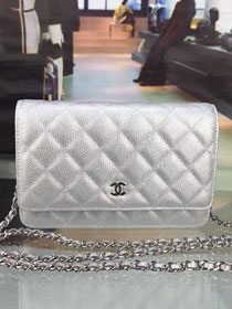 CC original caviar leather woc chain bag 33814 silver