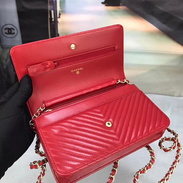 CC original caviar leather woc chain bag 33814-6 red