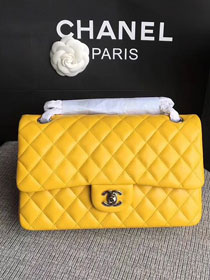 CC original lambskin leather double flap bag A1112 yellow