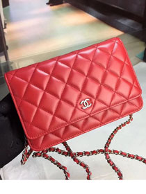 CC original lambskin leather woc chain bag 33814-1 red