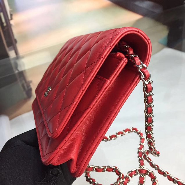 CC original lambskin leather woc chain bag 33814-1 red