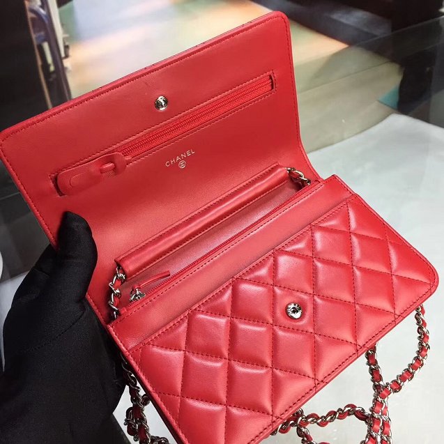 CC original lambskin leather woc chain bag 33814-1 red