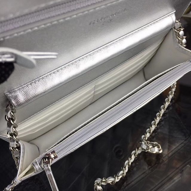 CC original lambskin leather woc chain bag 33814-1 silver