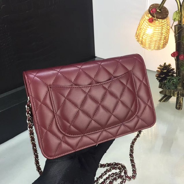 CC original lambskin leather woc chain bag 33814-1 wine