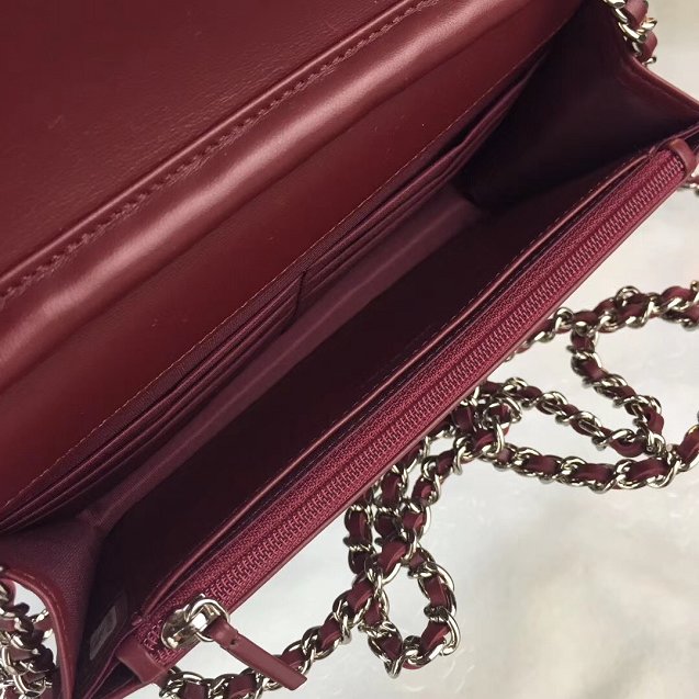 CC original lambskin leather woc chain bag 33814-1 wine