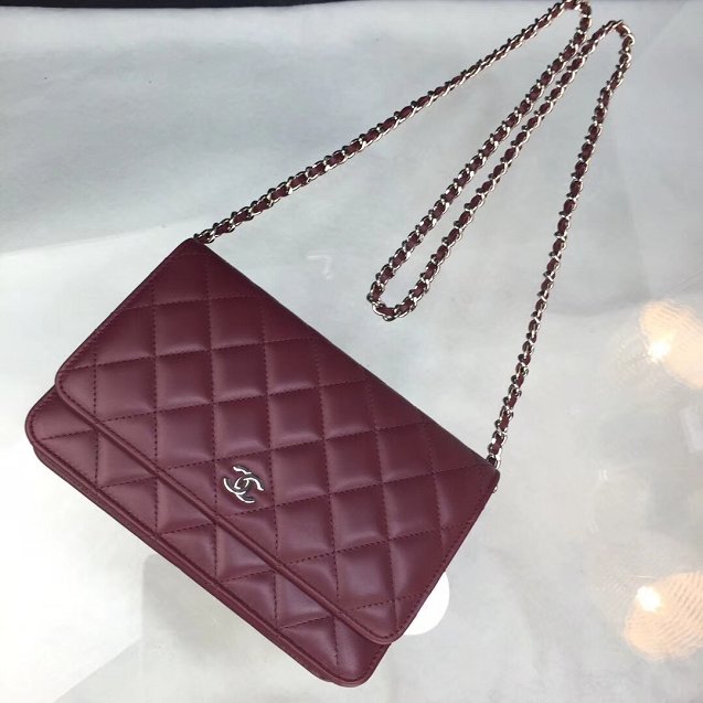 CC original lambskin leather woc chain bag 33814-1 wine