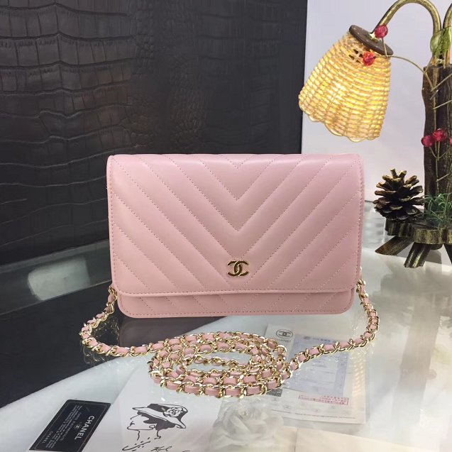 CC original lambskin leather woc chain bag 33814-2 pink