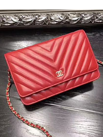 CC original lambskin leather woc chain bag 33814-2 red