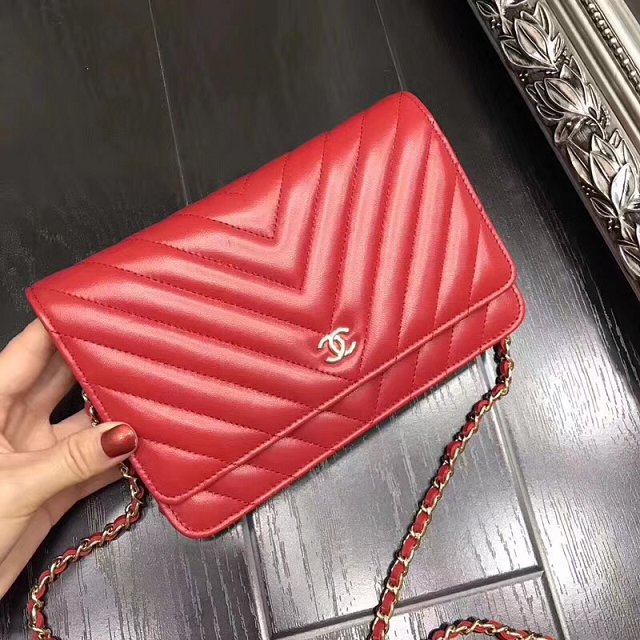 CC original lambskin leather woc chain bag 33814-2 red