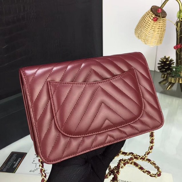 CC original lambskin leather woc chain bag 33814-2 wine