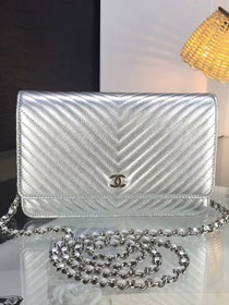 CC original lambskin leather woc chain bag 33814-4 silver