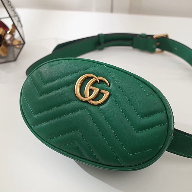 2018 GG Marmont original matelasse leather belt bag 476434 green