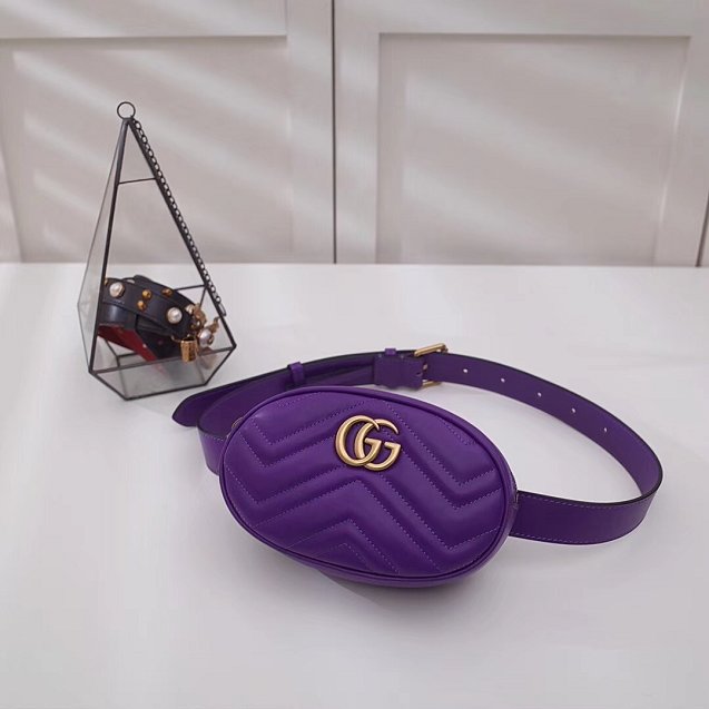 2018 GG Marmont original matelasse leather belt bag 476434 purple