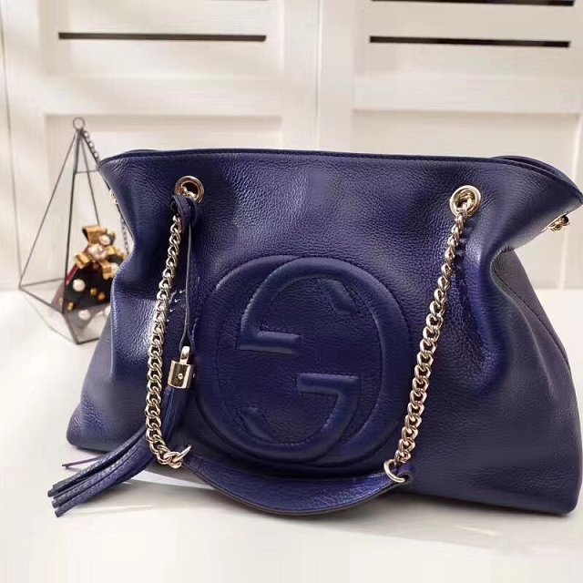 GG original calfskin leather tote bag 308982 navy blue