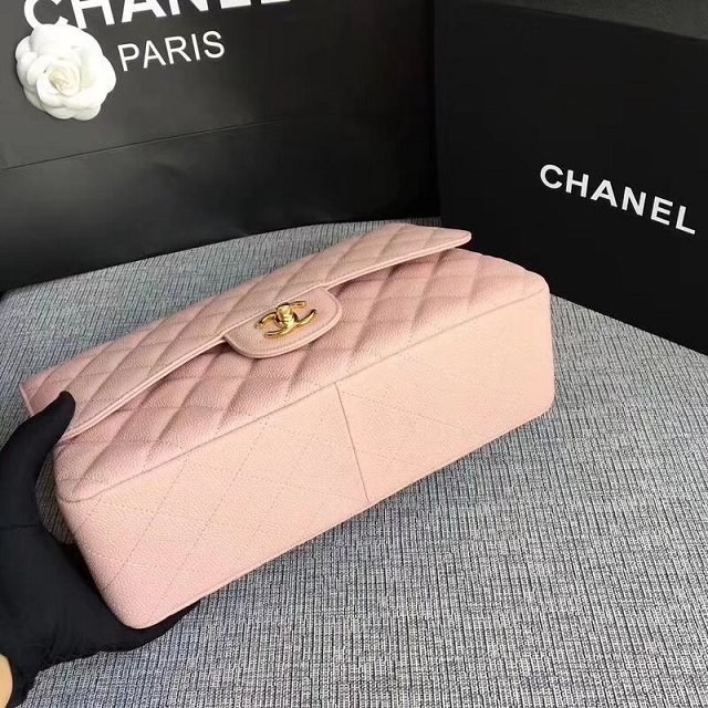 CC original grained calfskin large double flap bag A58600 pink