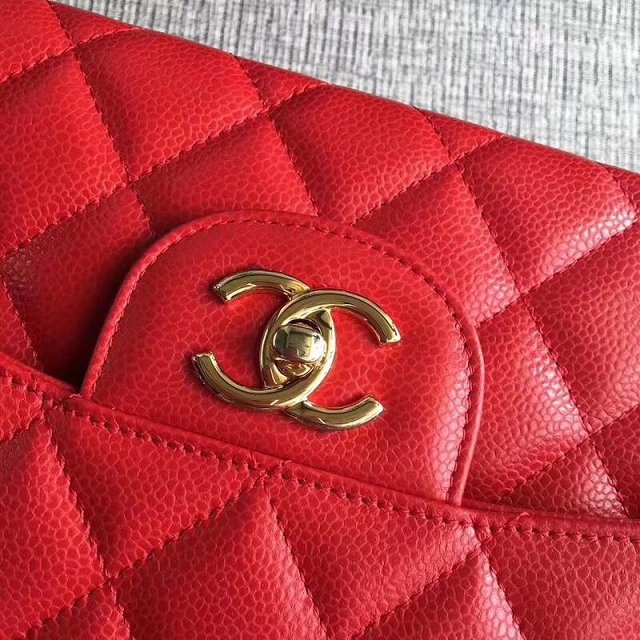 CC original grained calfskin large double flap bag A58600 red