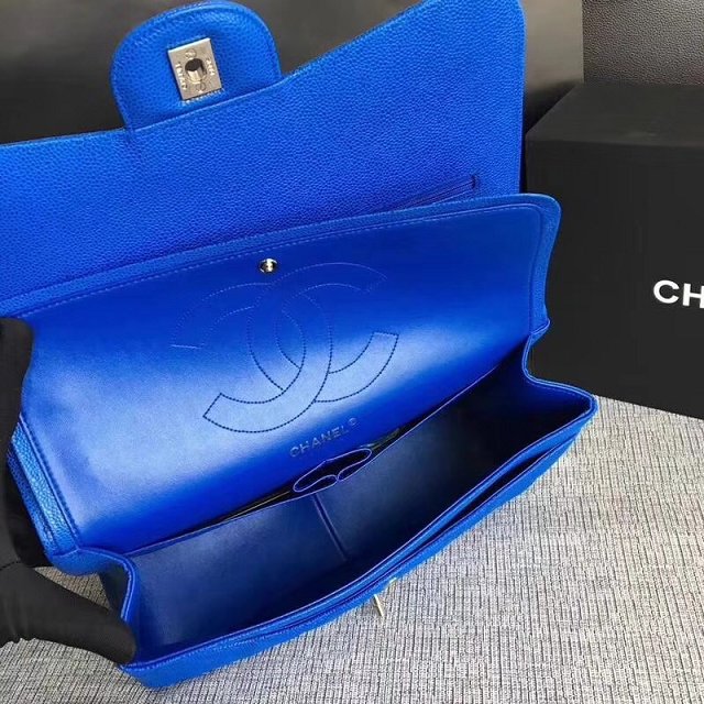 CC original grained calfskin large double flap bag A58600 royal blue