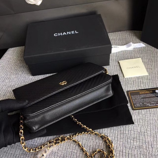 CC original grained leather woc chain bag 33814-8 black