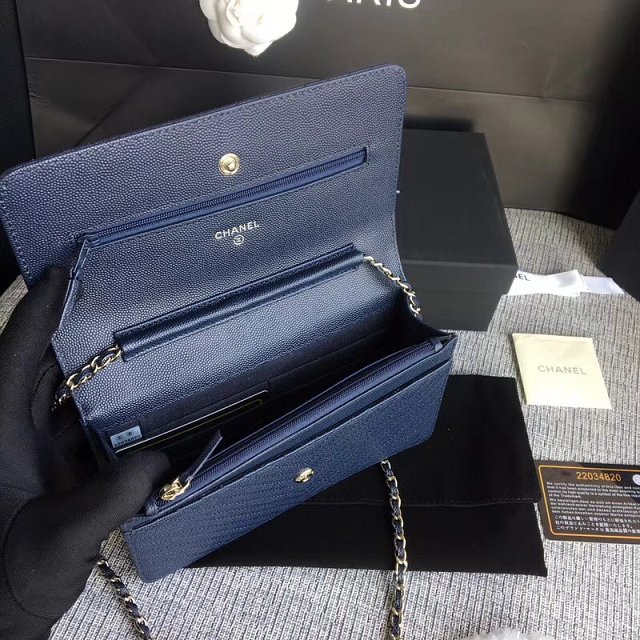 CC original grained leather woc chain bag 33814-8 navy blue