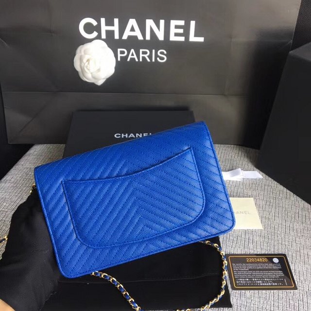CC original grained leather woc chain bag 33814-8 royal blue