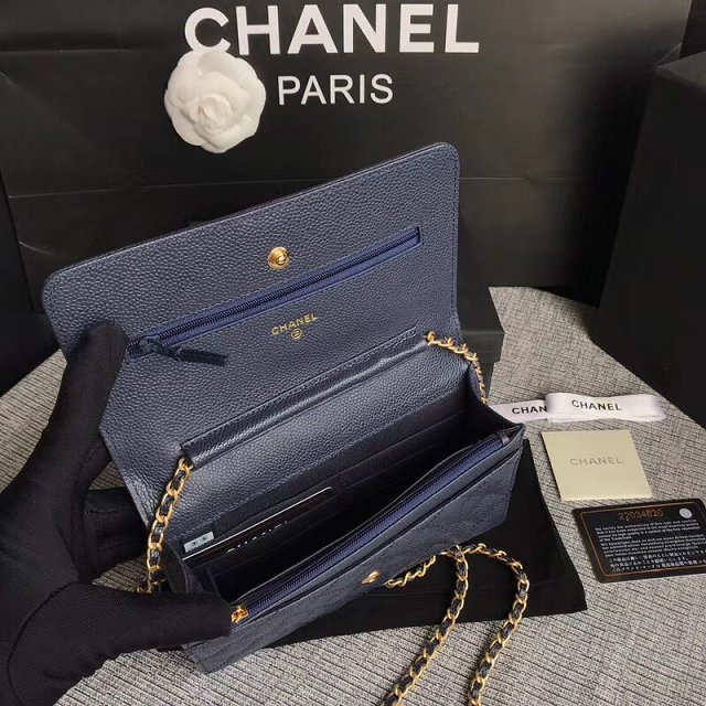 CC original grained leather woc le boy chain bag 33814-9 dark blue 