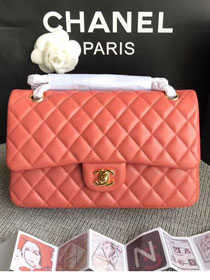 CC original lambskin leather double flap bag A1112 coral pink
