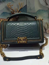 CC original python leather medium le boy flap bag 67086 blackish green