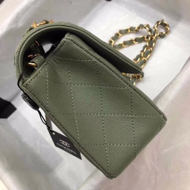 CC original grained calfskin mini flap bag A69900 olive