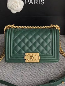 CC original small-grained calfskin small le boy flap bag A67085-2 blackish green