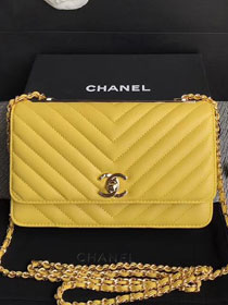 CC original lambskin leather woc chain bag 80982 yellow