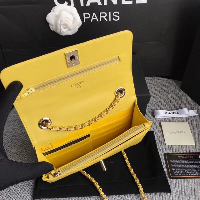 CC original lambskin leather woc chain bag 80982 yellow