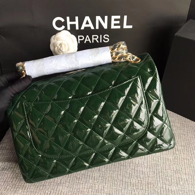 CC original patent calfskin large flap bag A69902 green