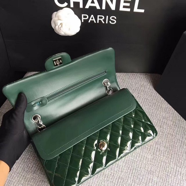 CC original patent calfskin medium flap bag A69901 green