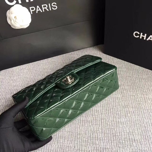 CC original patent calfskin medium flap bag A69901 green