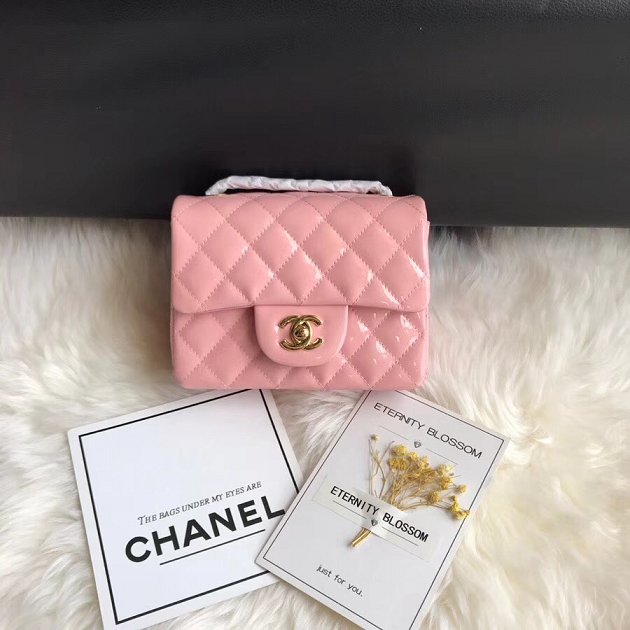 CC original patent calfskin mini flap bag A69906 pink