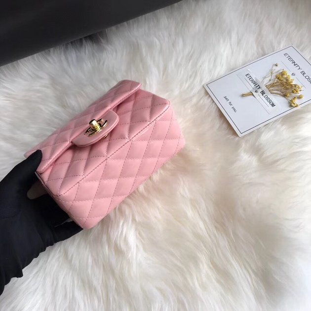 CC original patent calfskin mini flap bag A69906 pink