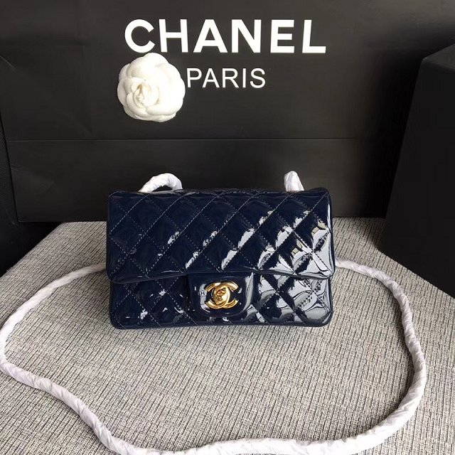 CC original patent calfskin mini flap bag A69900 navy blue