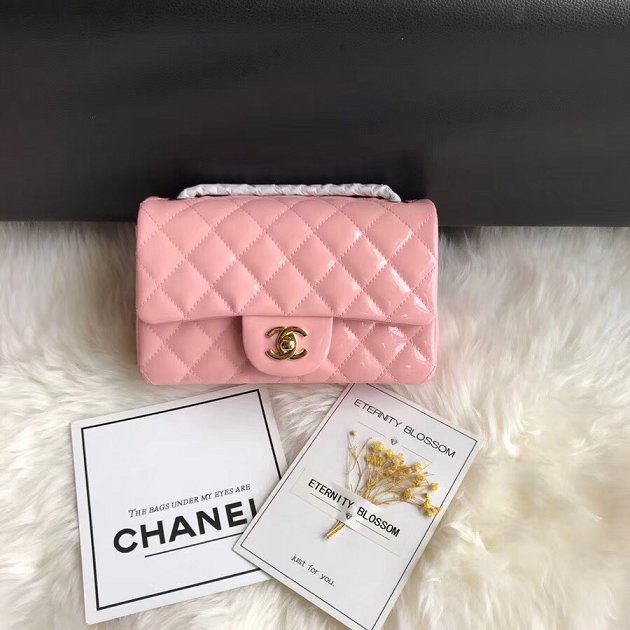 CC original patent calfskin mini flap bag A69900 pink