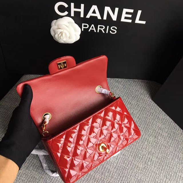 CC original patent calfskin mini flap bag A69900 red