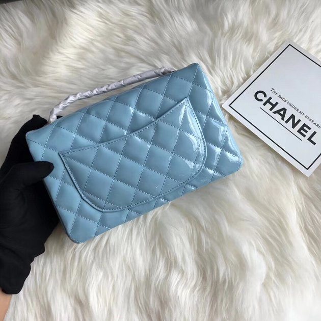 CC original patent calfskin mini flap bag A69900 sky blue