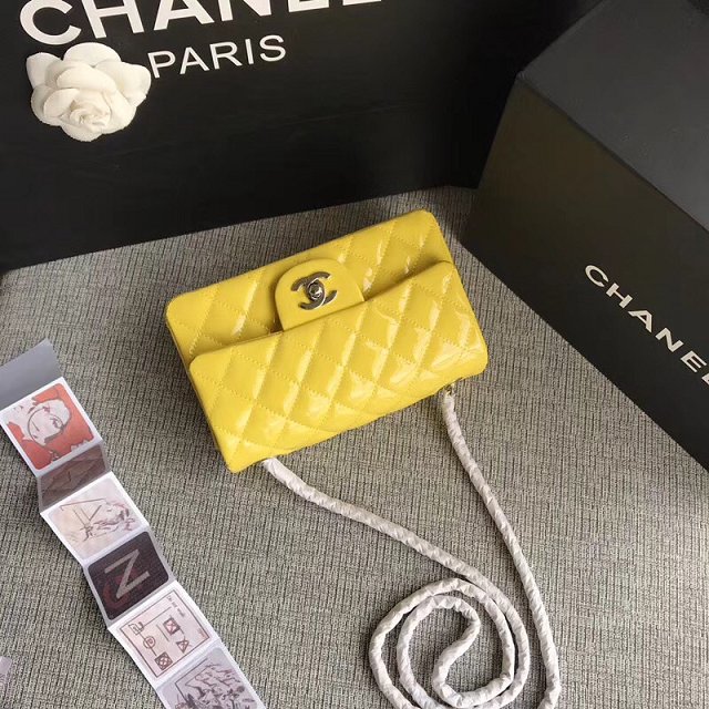 CC original patent calfskin mini flap bag A69900 yellow