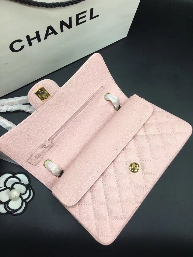 CC original grained calfskin double flap bag A01112 pink