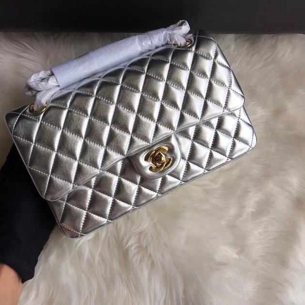 CC original lambskin leather double flap bag A1112 silver