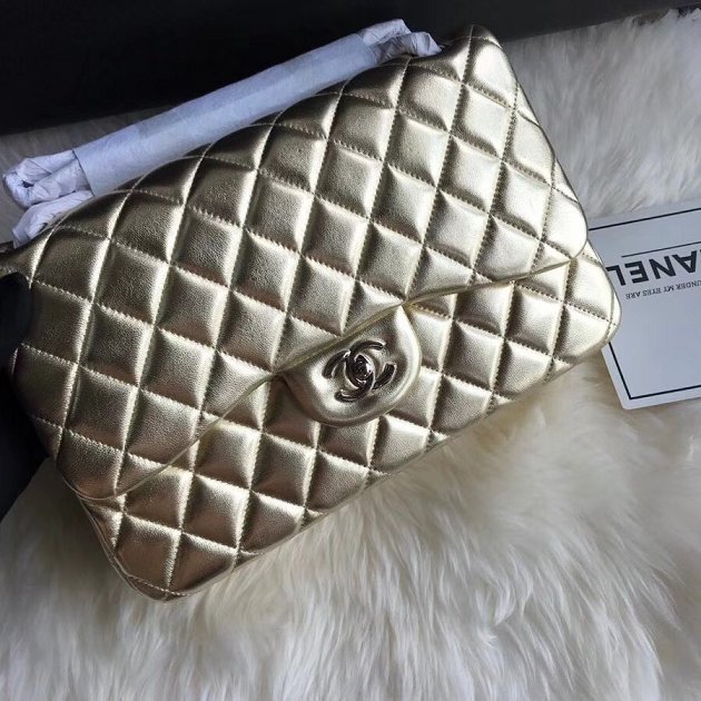 CC original lambskin large double flap bag A58600 gold