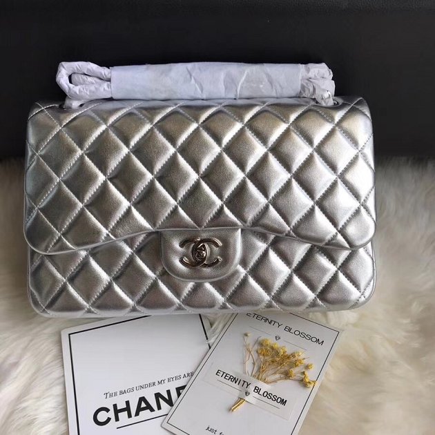 CC original lambskin large double flap bag A58600 silver